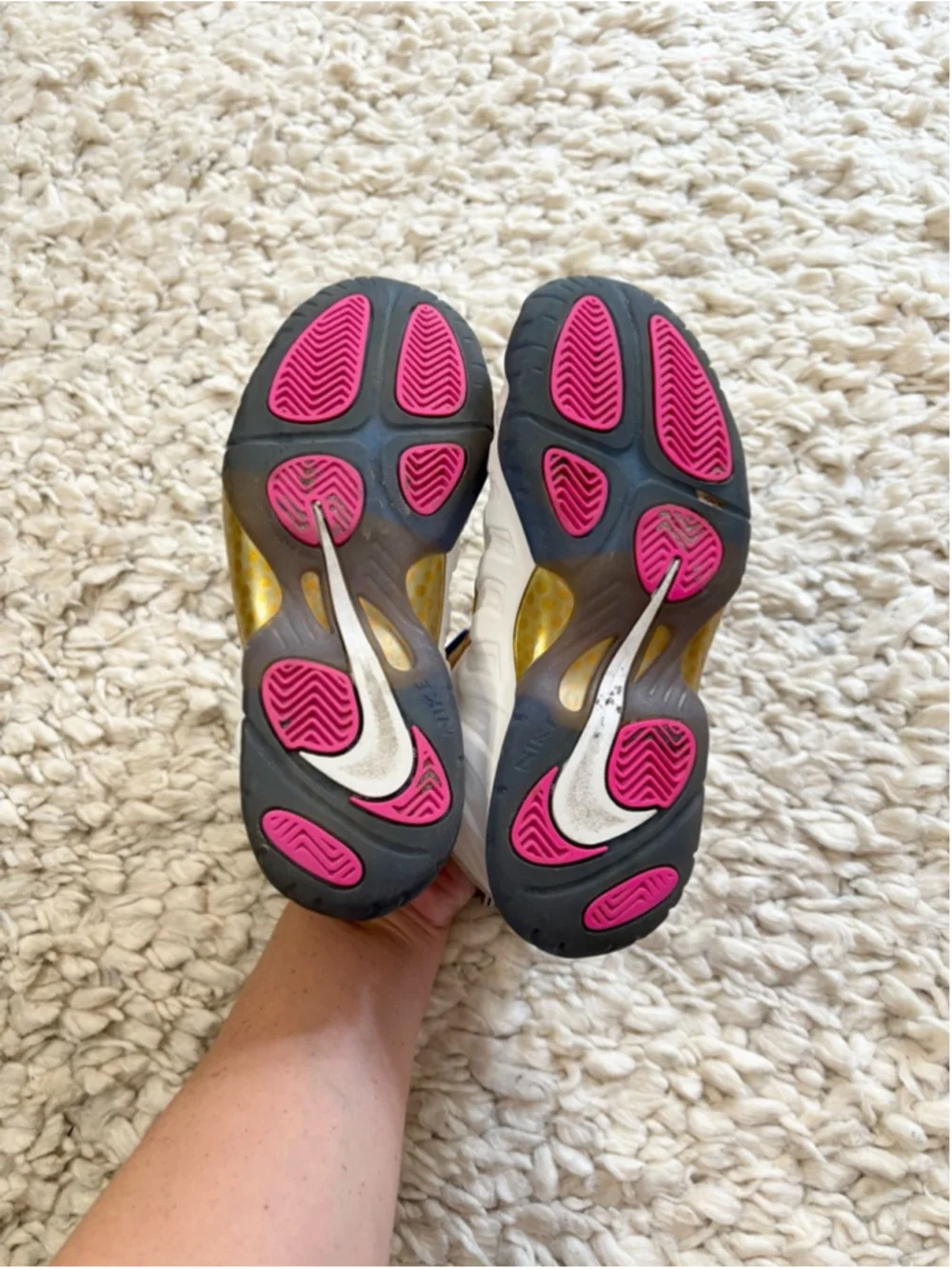 Nike Little Posite One Kids Shoes Size 5y Fuchsia Blast White/Gold